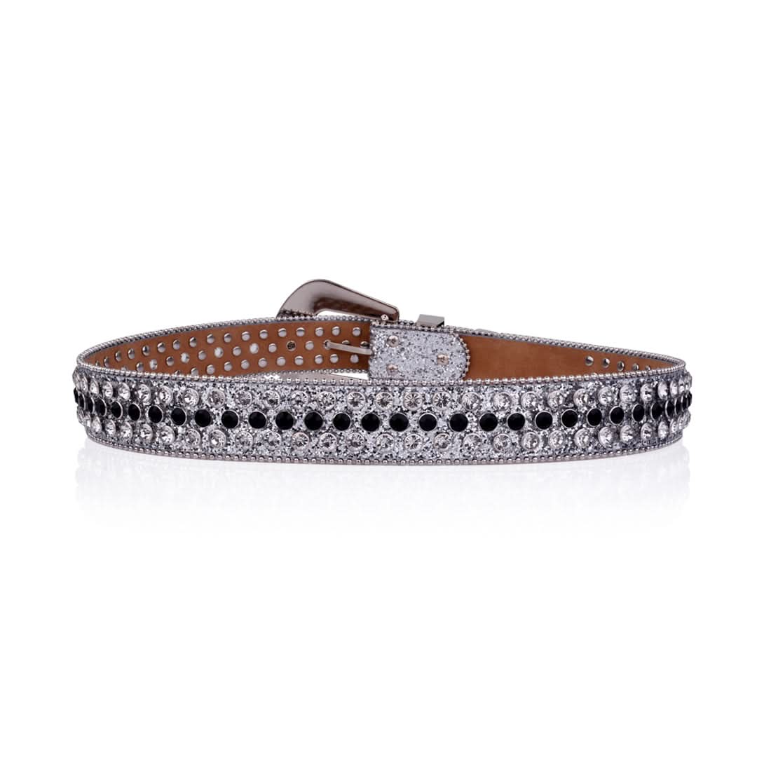 Silver Strap with Silver and Black Studs Rhinestone Belt-Belts-The Rhinestone Belts