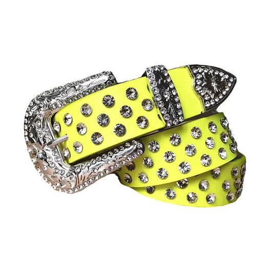 Diamond Rhinestones with Yellow Strap Rhinestone Belt-Belts-The Rhinestone Belts