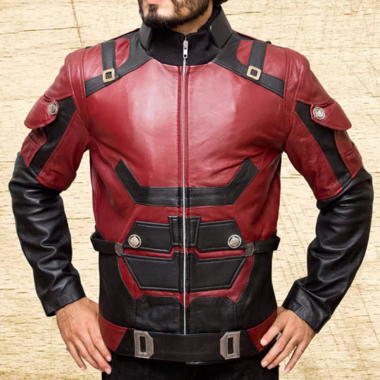 Charlie Cox Daredevil Matt Murdock Red Leather Jacket