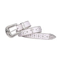 Engraved Buckle Cross White Strap with Crystal Studs Rhinestone Belt-Belts-The Rhinestone Belts