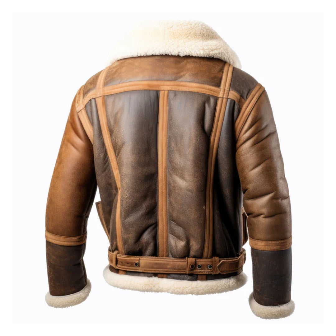 Men's Brown Aviation Lapel Shearling Leather Jacket