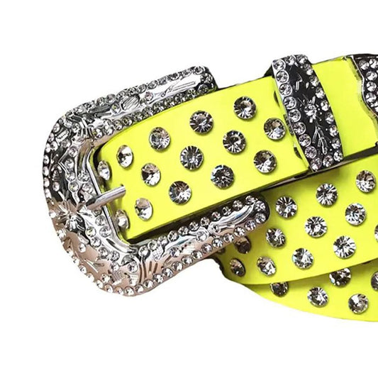 Diamond Rhinestones with Yellow Strap Rhinestone Belt-Belts-The Rhinestone Belts