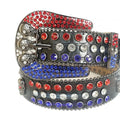 Red and Blue Studs with Black Strap and Skull Buckles Rhinestone Belt-Belts-The Rhinestone Belts