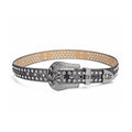 Skull Buckle Black Strap with Crystal Studs Rhinestone Belt-Belts-The Rhinestone Belts