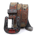 Engraved Buckle Zombie Art with Red Studded Strap Rhinestone Belt-Belts-The Rhinestone Belts
