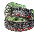 Multi Rhinestones with Black Glitter Strap and Skull Buckles Rhinestone Belt-Belts-The Rhinestone Belts