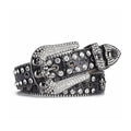 Skull Buckle Black Strap with Crystal Studs Rhinestone Belt-Belts-The Rhinestone Belts