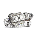 Skull Buckle White Strap with Crystal Studs Rhinestone Belt-Belts-The Rhinestone Belts