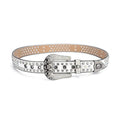 Skull Buckle White Strap with Crystal Studs Rhinestone Belt-Belts-The Rhinestone Belts
