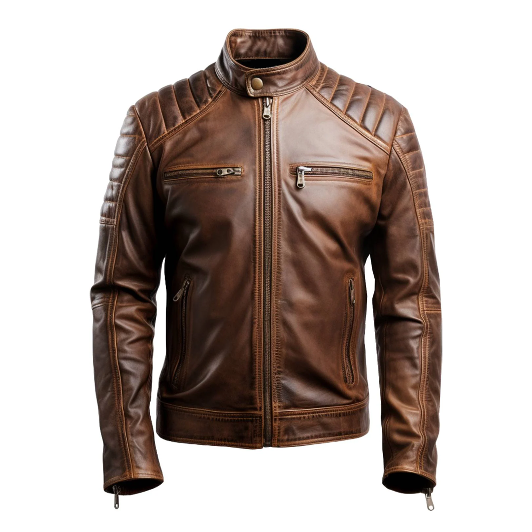 Men's Leo Distressed Brown Leather Jacket