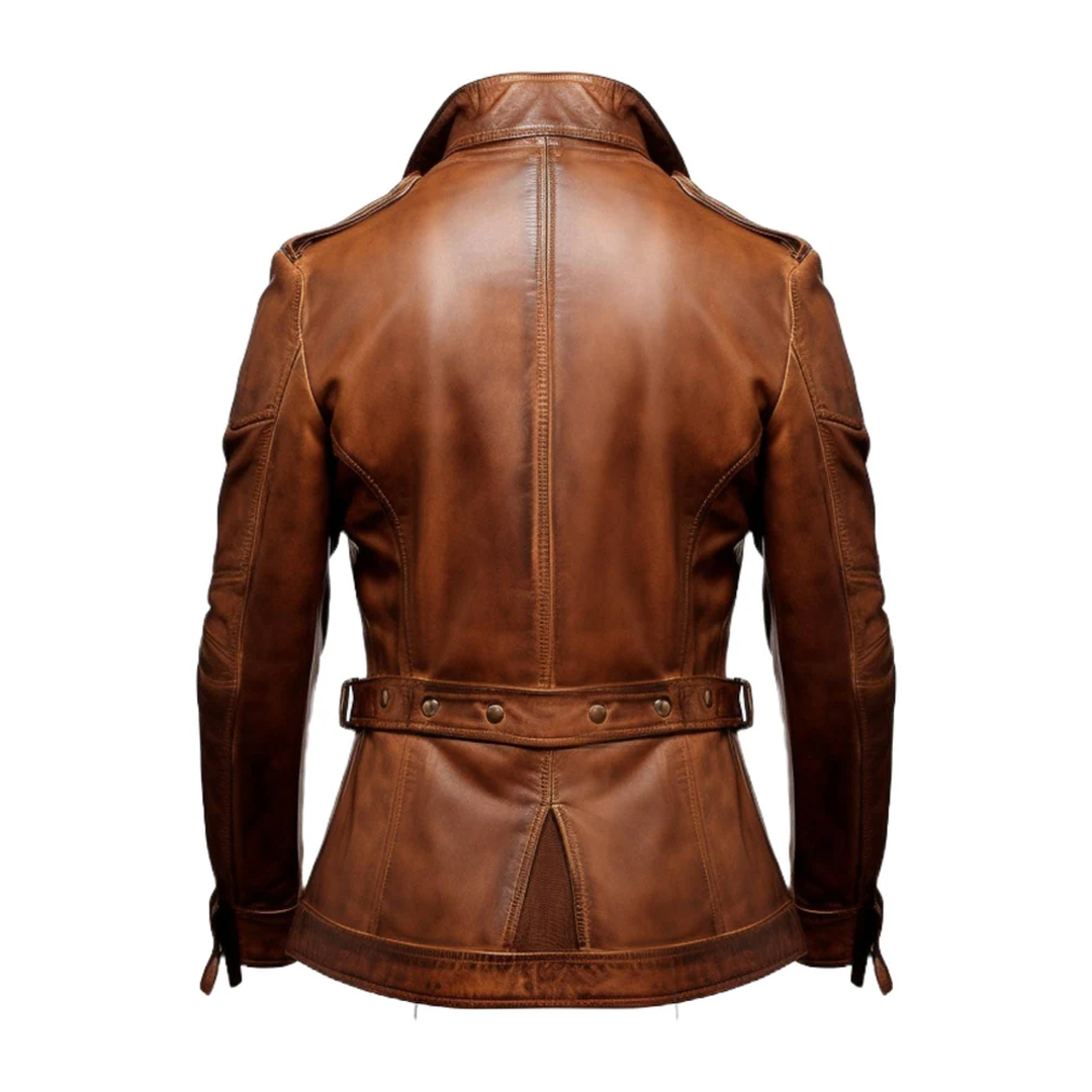 Brown Vintage Stylish Erect Collar Leather Coat