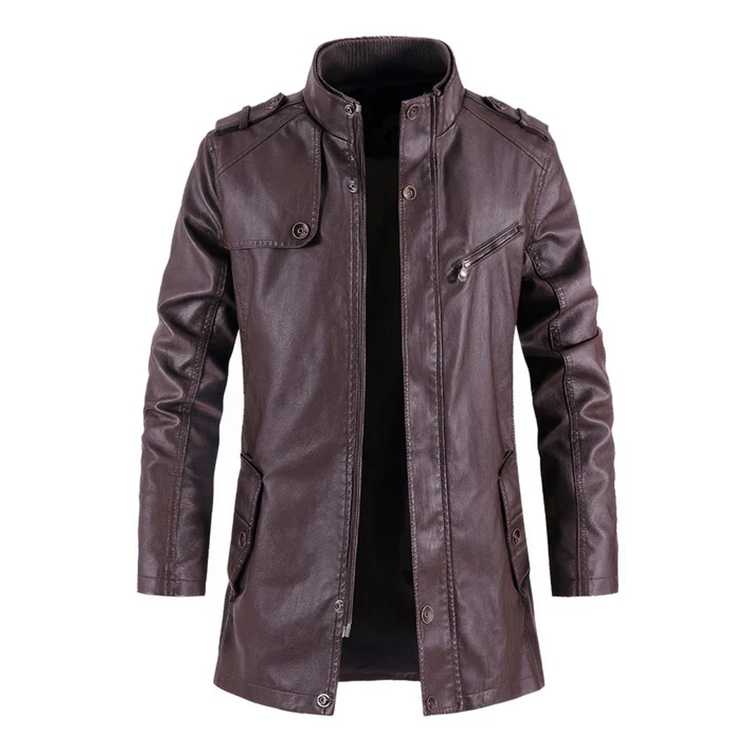 Wine Stand Collar Vintage Casual Biker Leather Coat