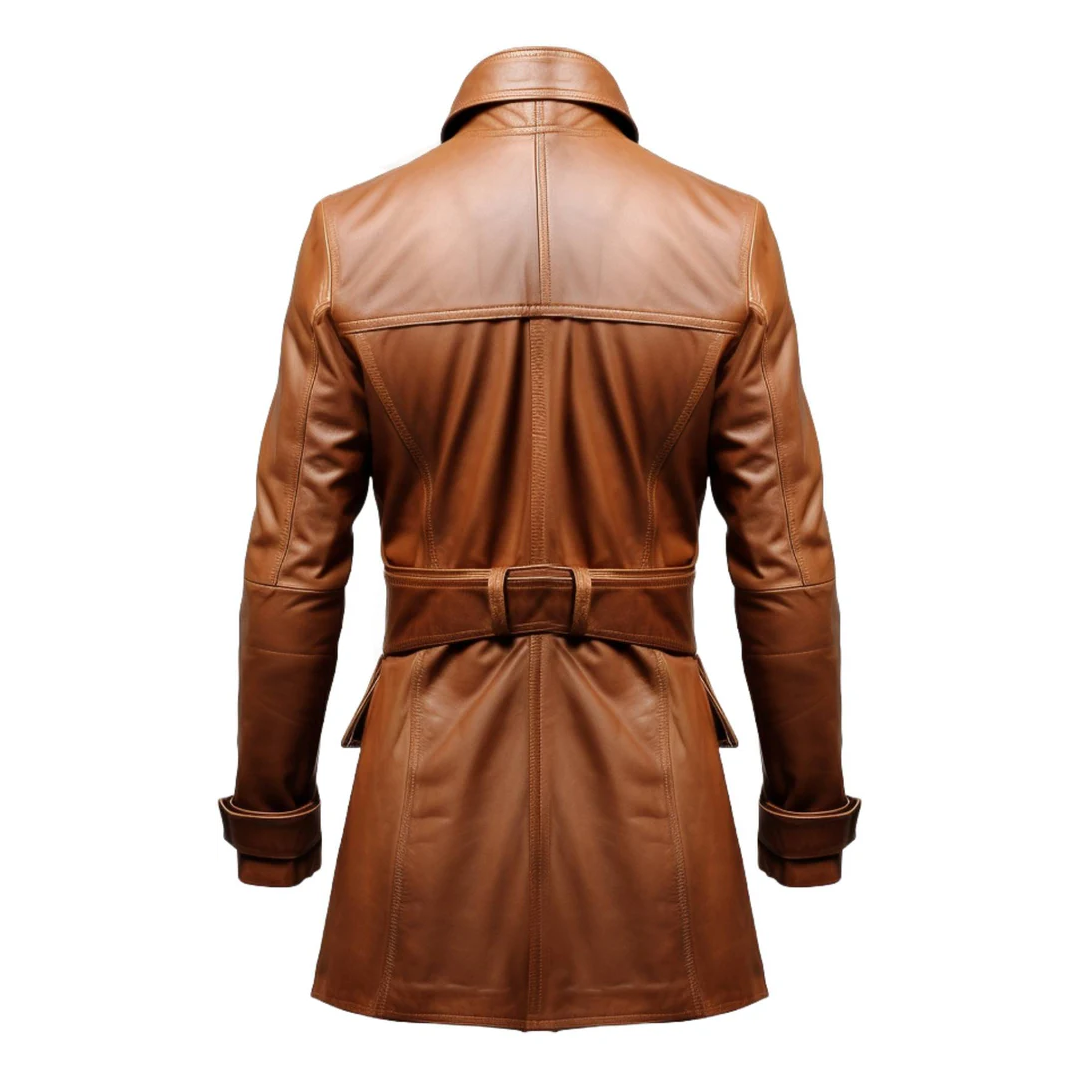 Brown Stylish Erect Style Leather Coat