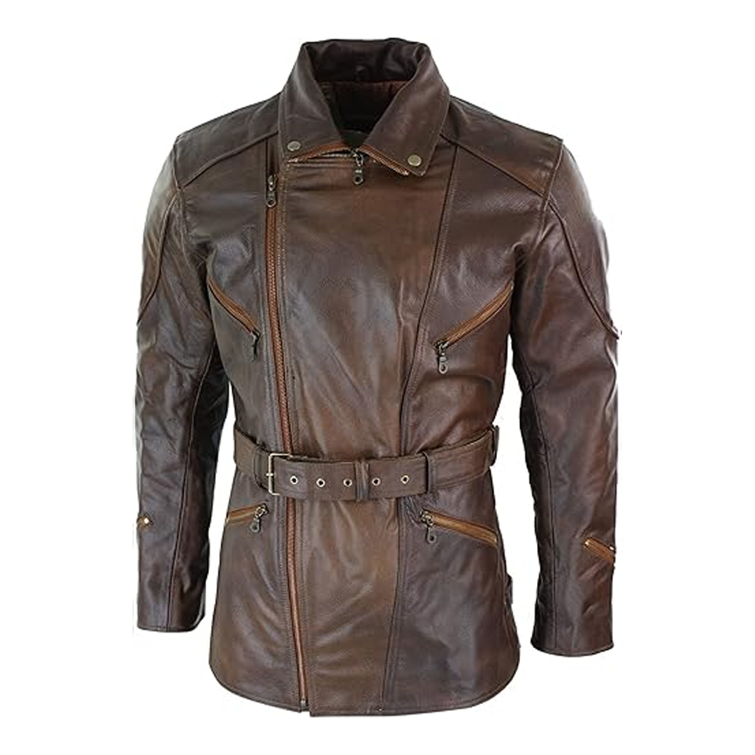 Brown Quarter Length German Motorcycle Leather Coat