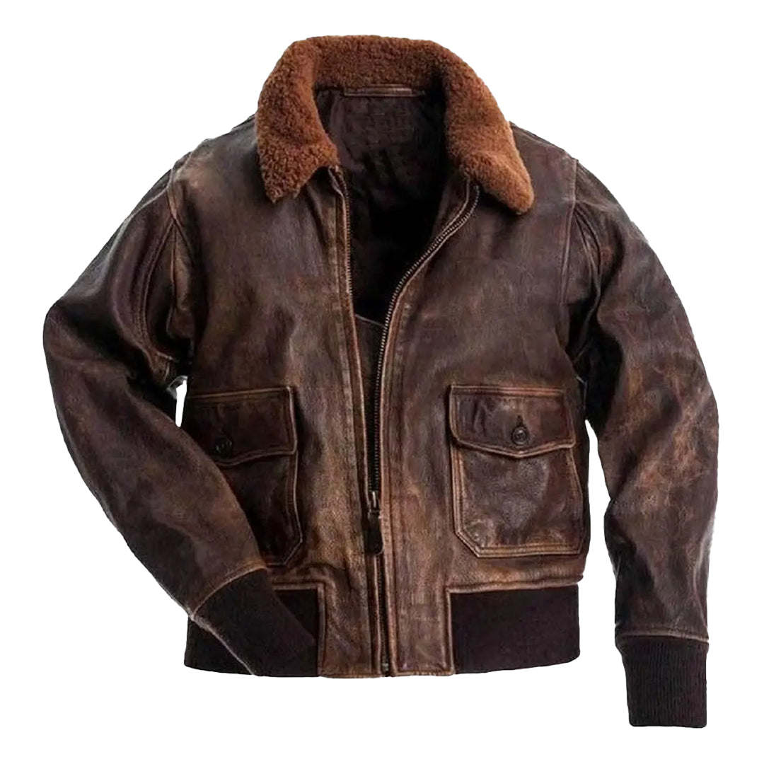 Men’s Brown G-1 Paul Distressed Bomber Leather Jacket