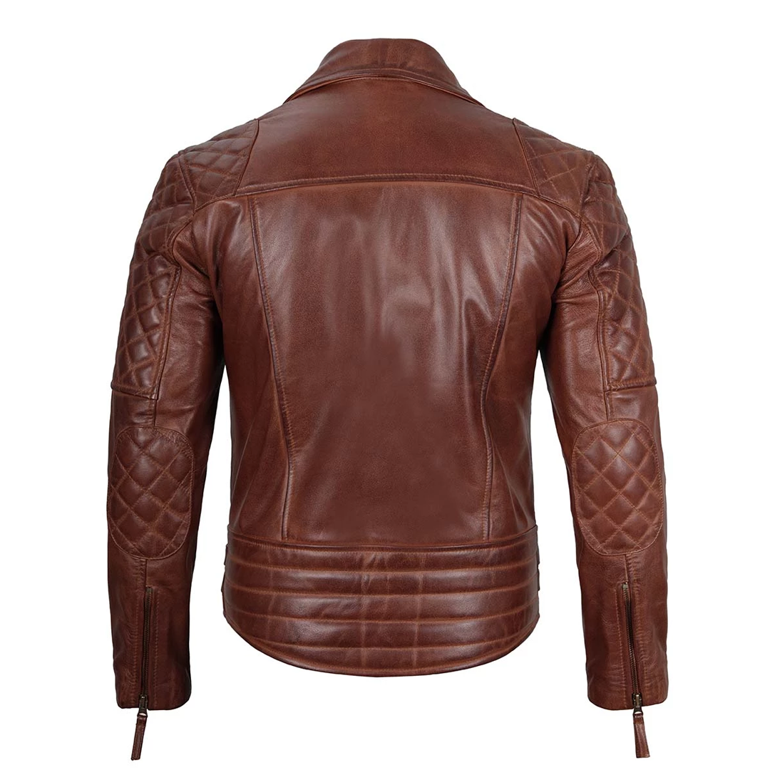 Men's Quilted Asymmetrical Dark Brown Biker Leather Jacket