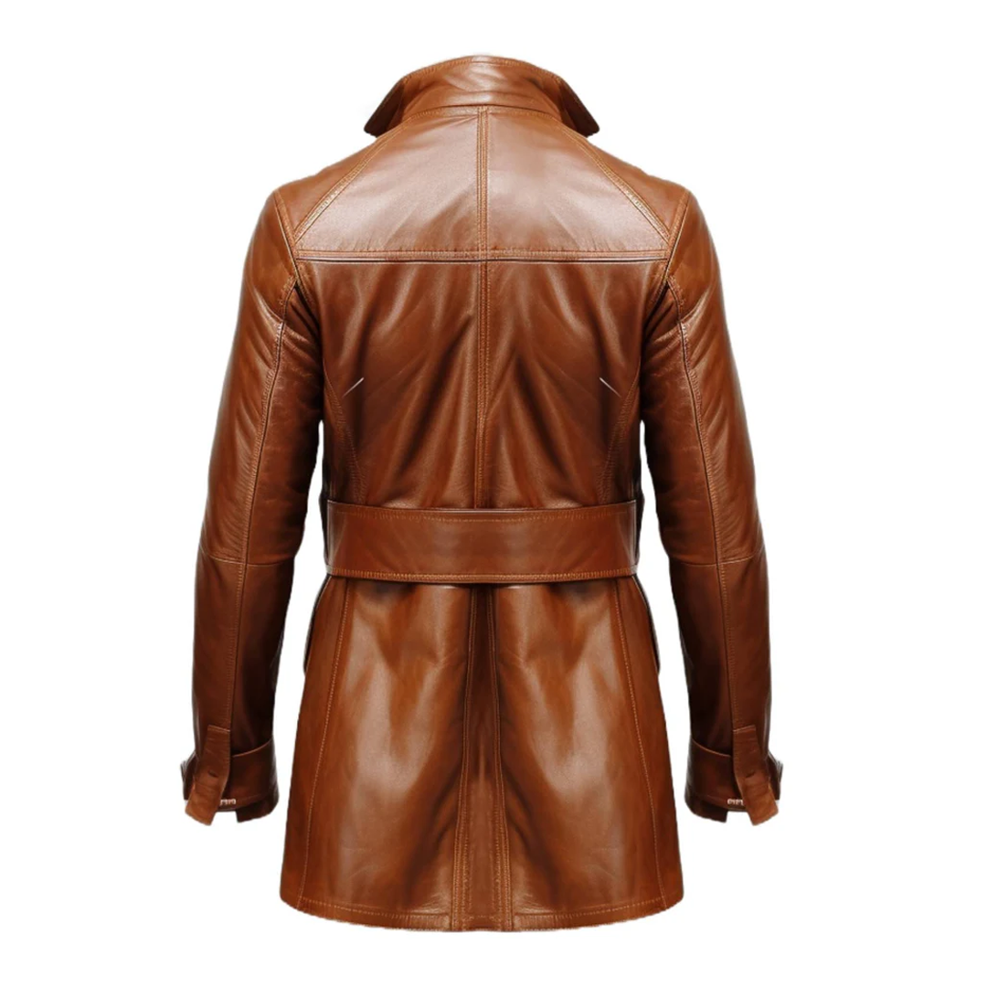 Brown Vintage Big Pockets Long Leather Coat