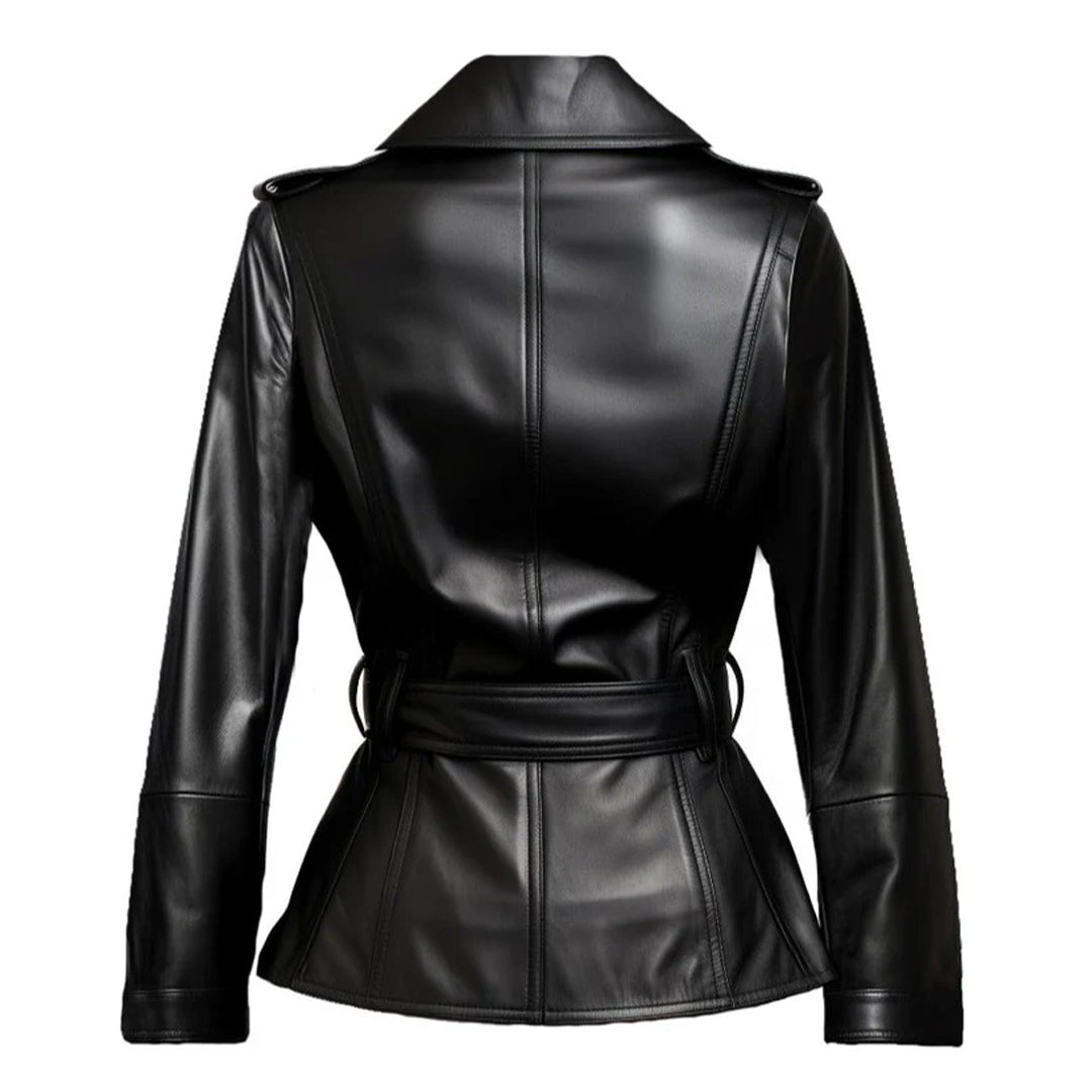 Women Black Draken Long Leather Coat