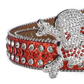 Gengar Silver Buckle Metal Red Strap with Crystal Studs Rhinestone Belt-Gengar Belts-The Rhinestone Belts