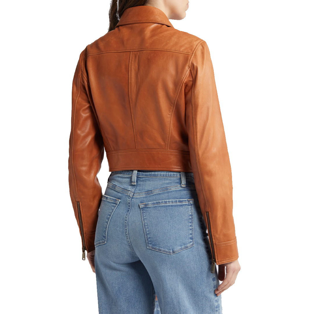 Women's Fitted Crop Moto Leather Jacket