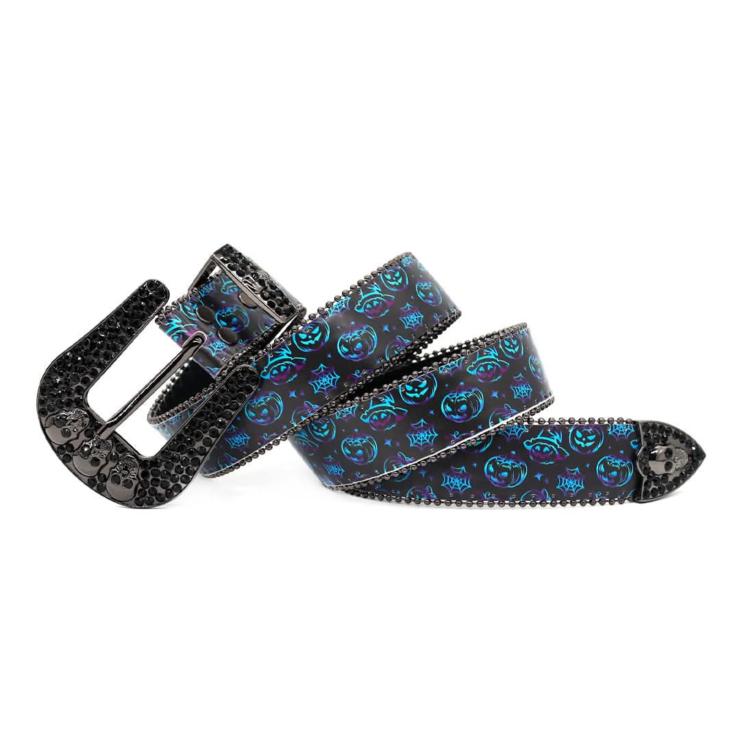 Skull Buckle Halloween Strap with Black Studded Design Rhinestone Belt-Belts-The Rhinestone Belts