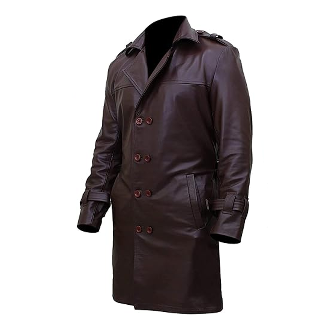 Brown Watchmen Real Leather Trench Coat