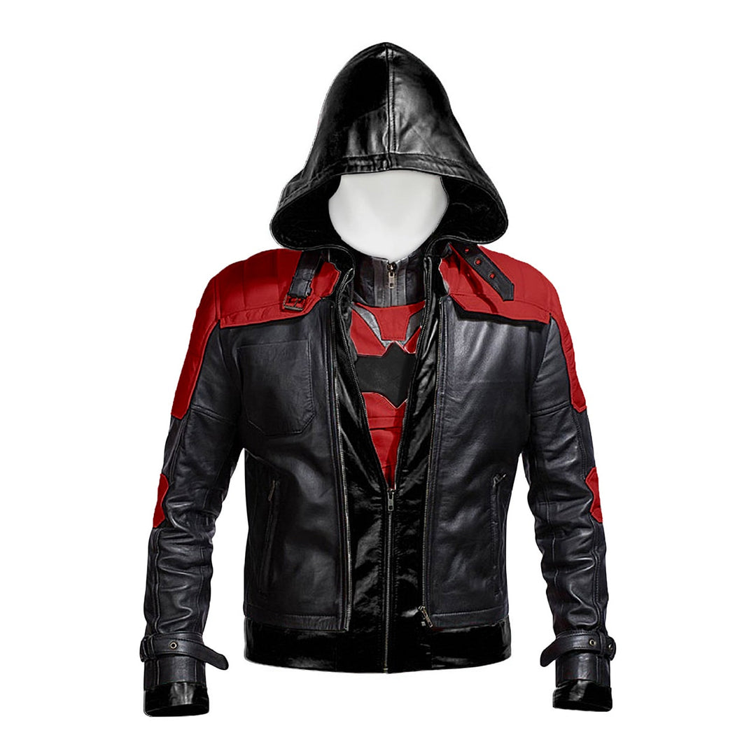 Black Batman Knight Leather Hood Jacket