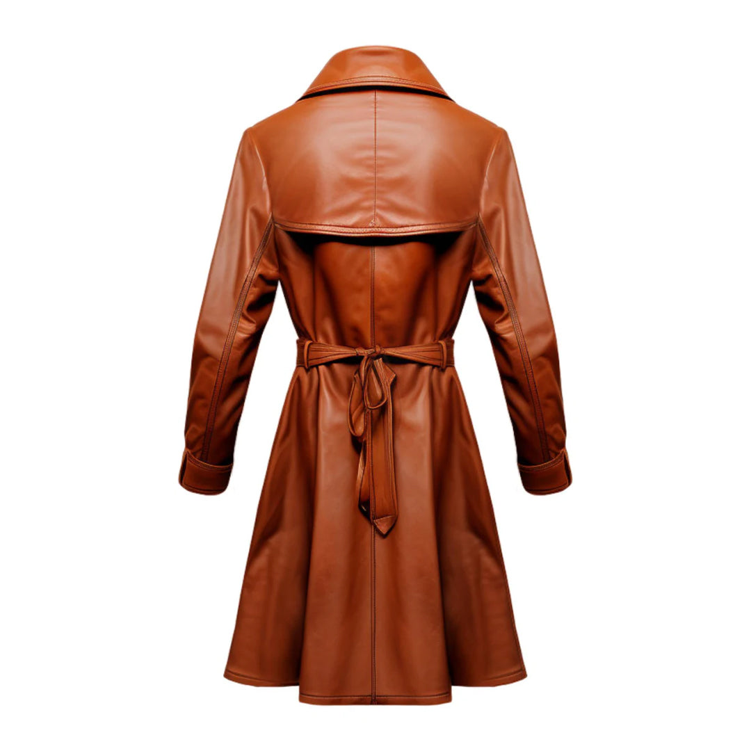 Women Brown Echelon Long Leather Coat