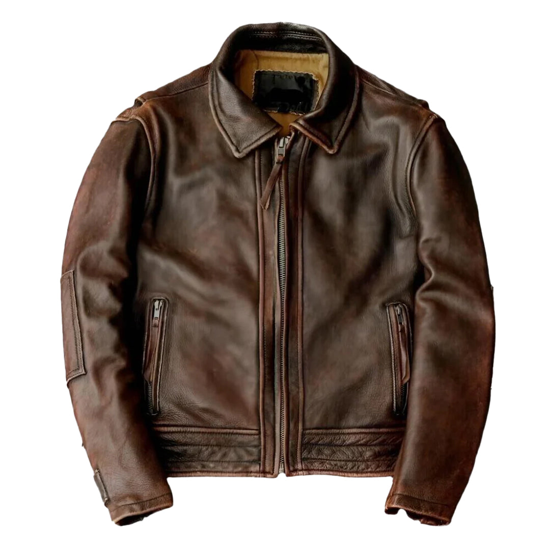 Men's Brown Vintage Biker Genuine Leather Jacket