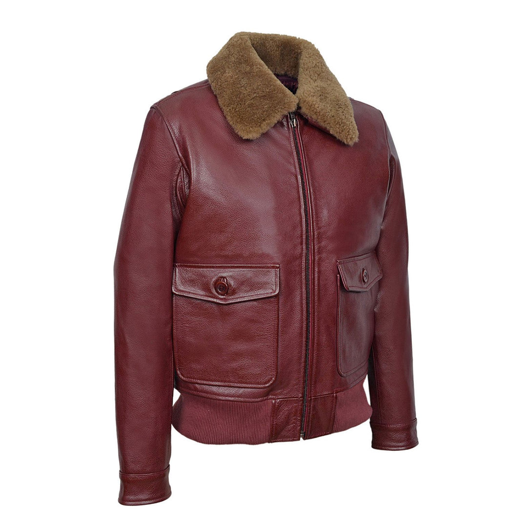 Men's Maroon Aviator Jet Fighter Bomber Leather Jacket