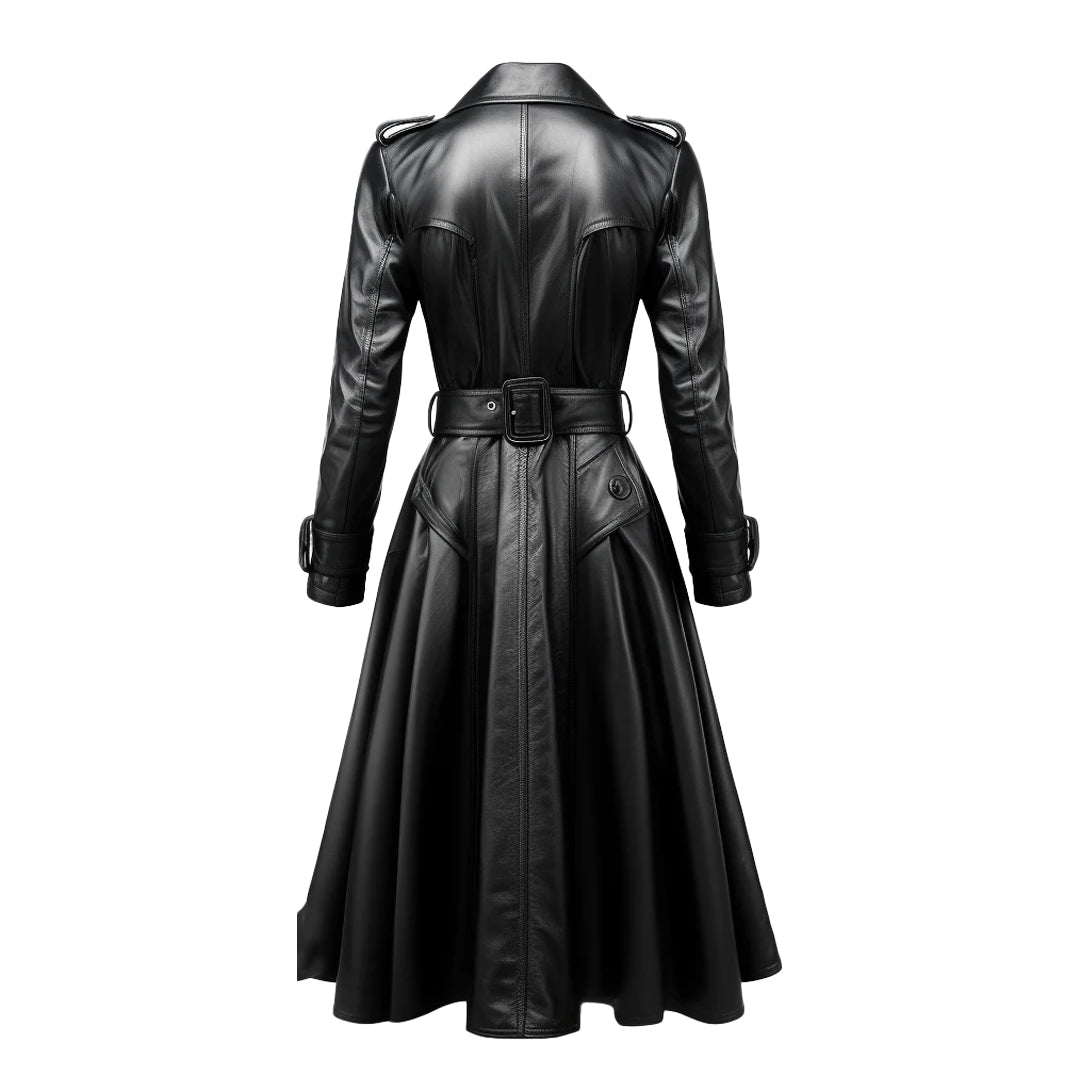 Women Black Zeon Long Leather Coat