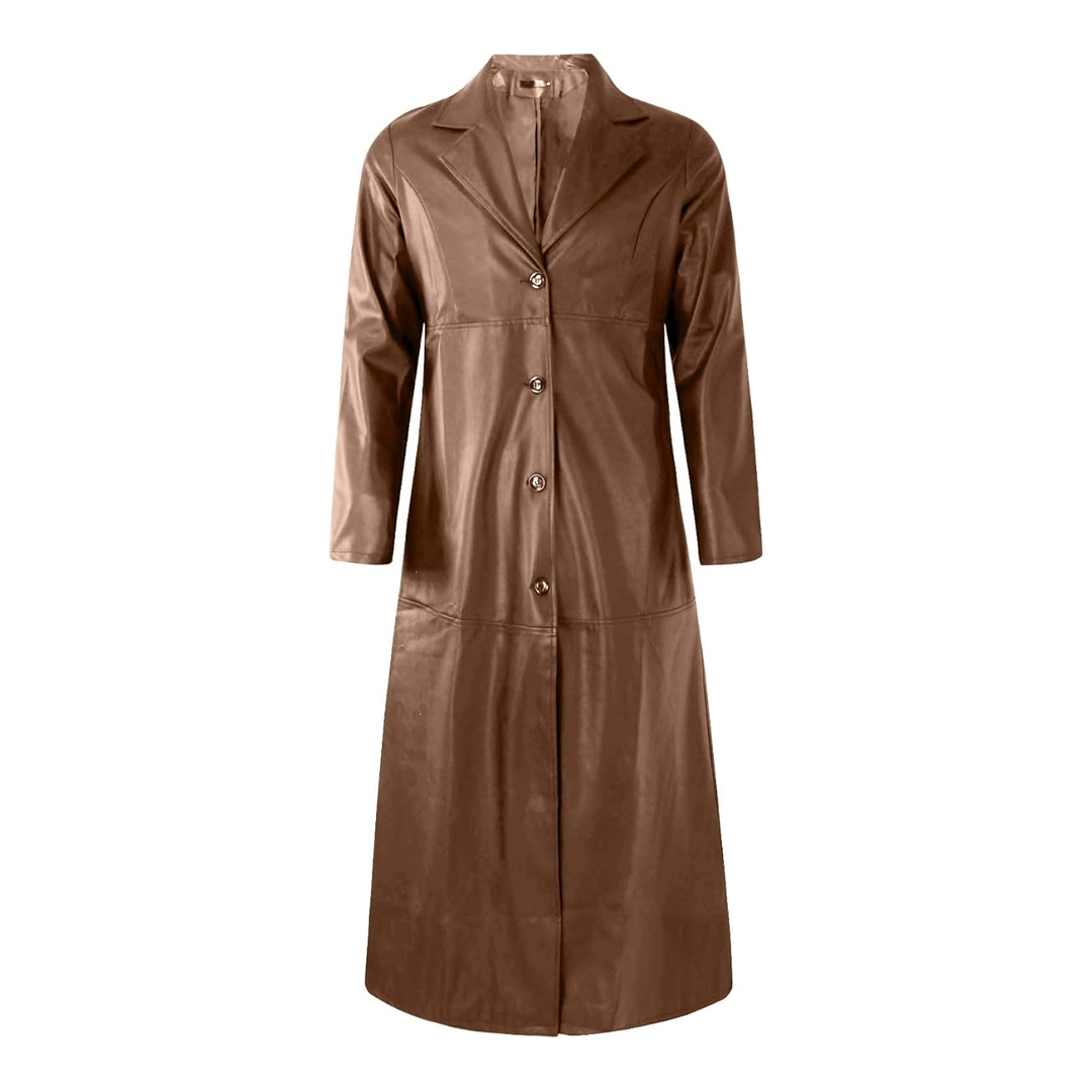 Brown Classic Trench Real Leather Long Motorcycle Coat