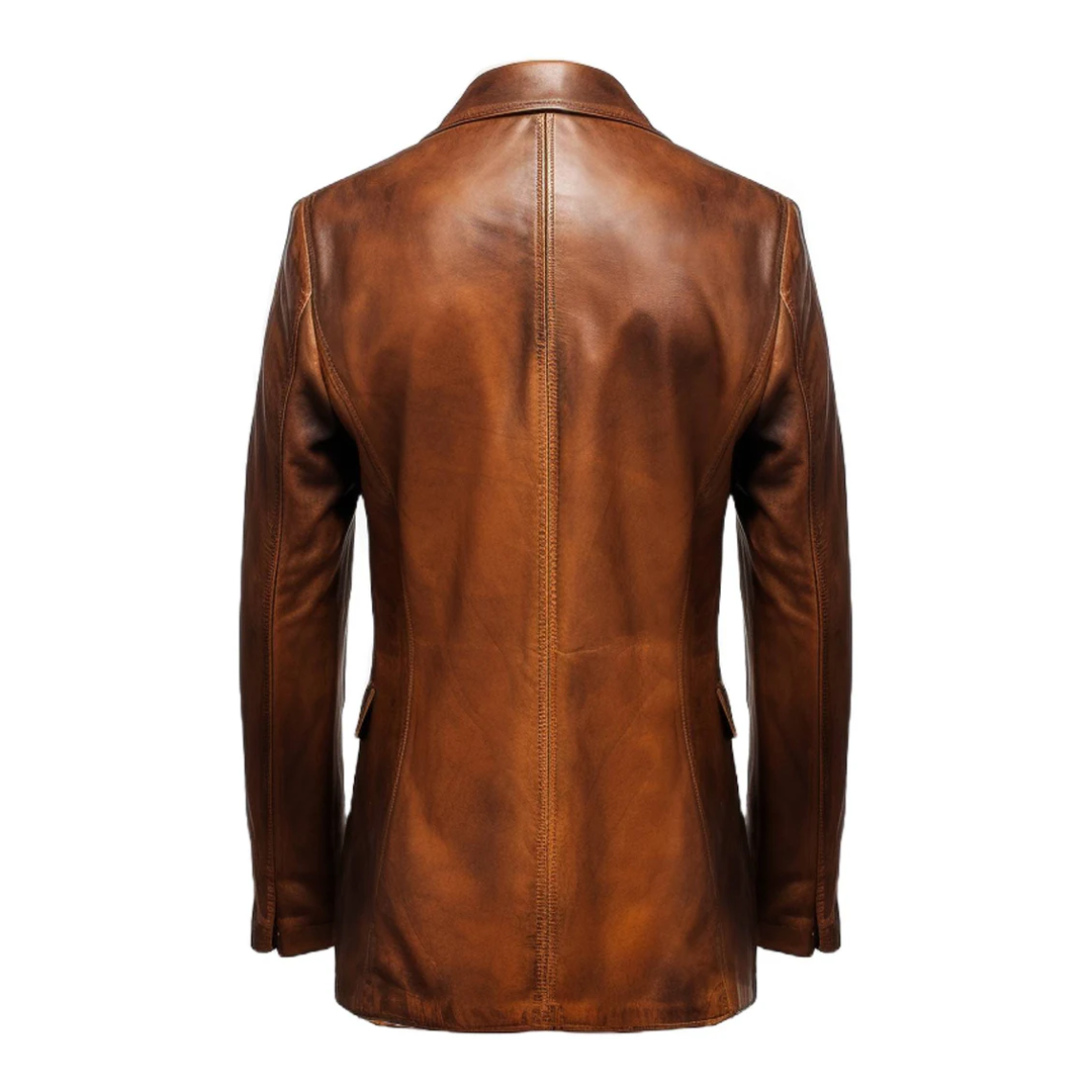 Brown Winter Round Cuffs Leather Coat