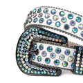 Blue Multi-Color Rhinestones with White Strap Rhinestone Belt-Belts-The Rhinestone Belts