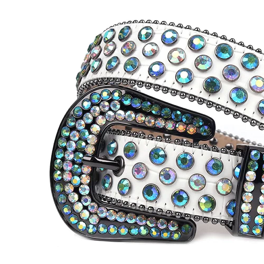 Blue Multi-Color Rhinestones with White Strap Rhinestone Belt-Belts-The Rhinestone Belts
