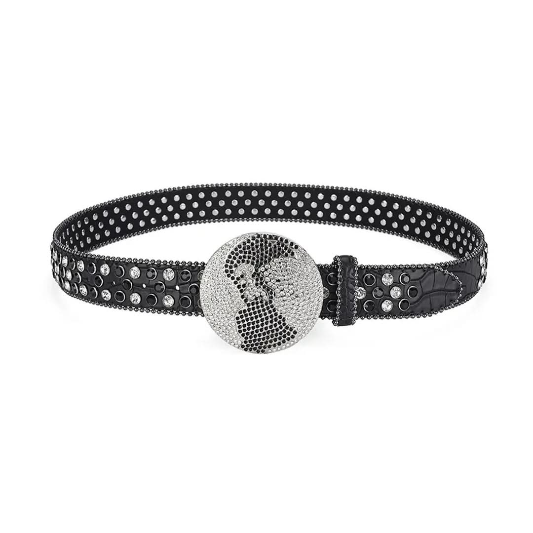 Globe Buckle with Black and Crystal Studs Rhinestone Belt-Belts-The Rhinestone Belts