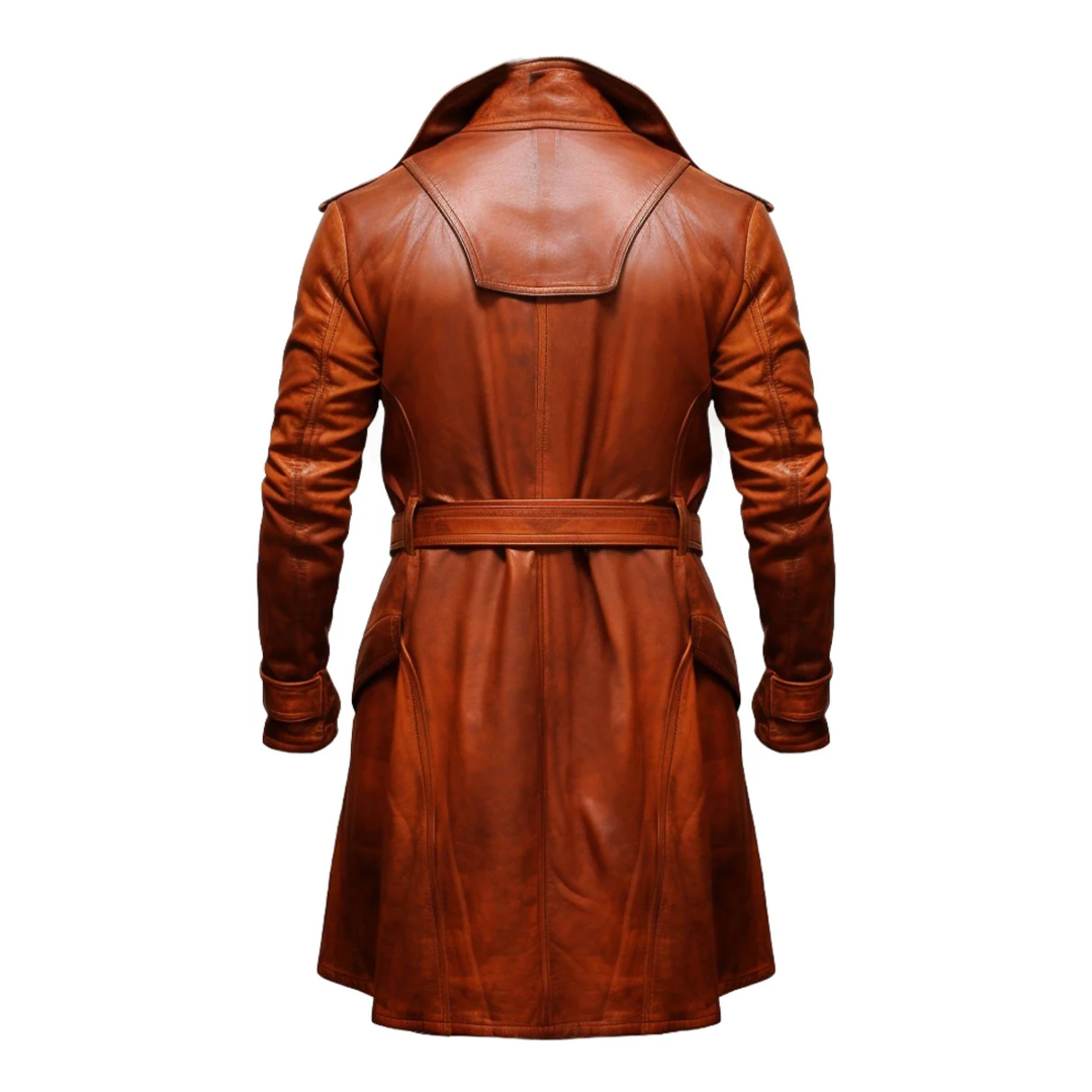 Brown Modern Open Hem Leather Coat