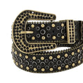 Black Rhinestones and Gold Studs with Black Textured Strap Rhinestone Belt-Belts-The Rhinestone Belts