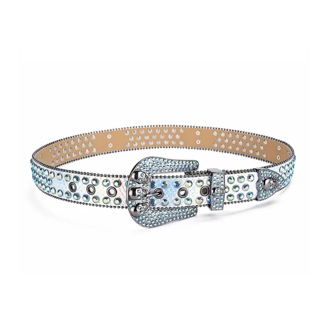 Skull Buckle Multi Strap with Multi Studs Rhinestone Belt-Belts-The Rhinestone Belts