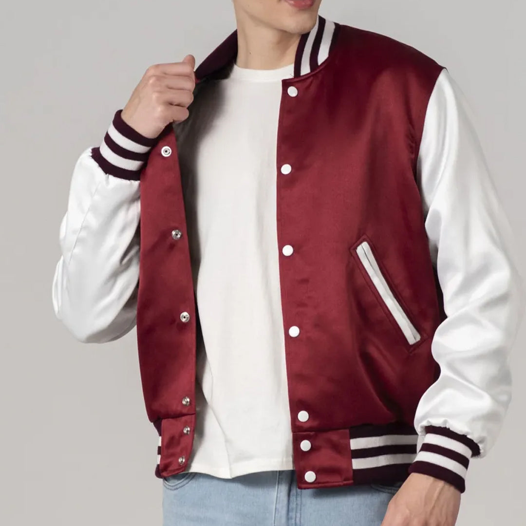 Maroon Satin And White Sleeves Jacket