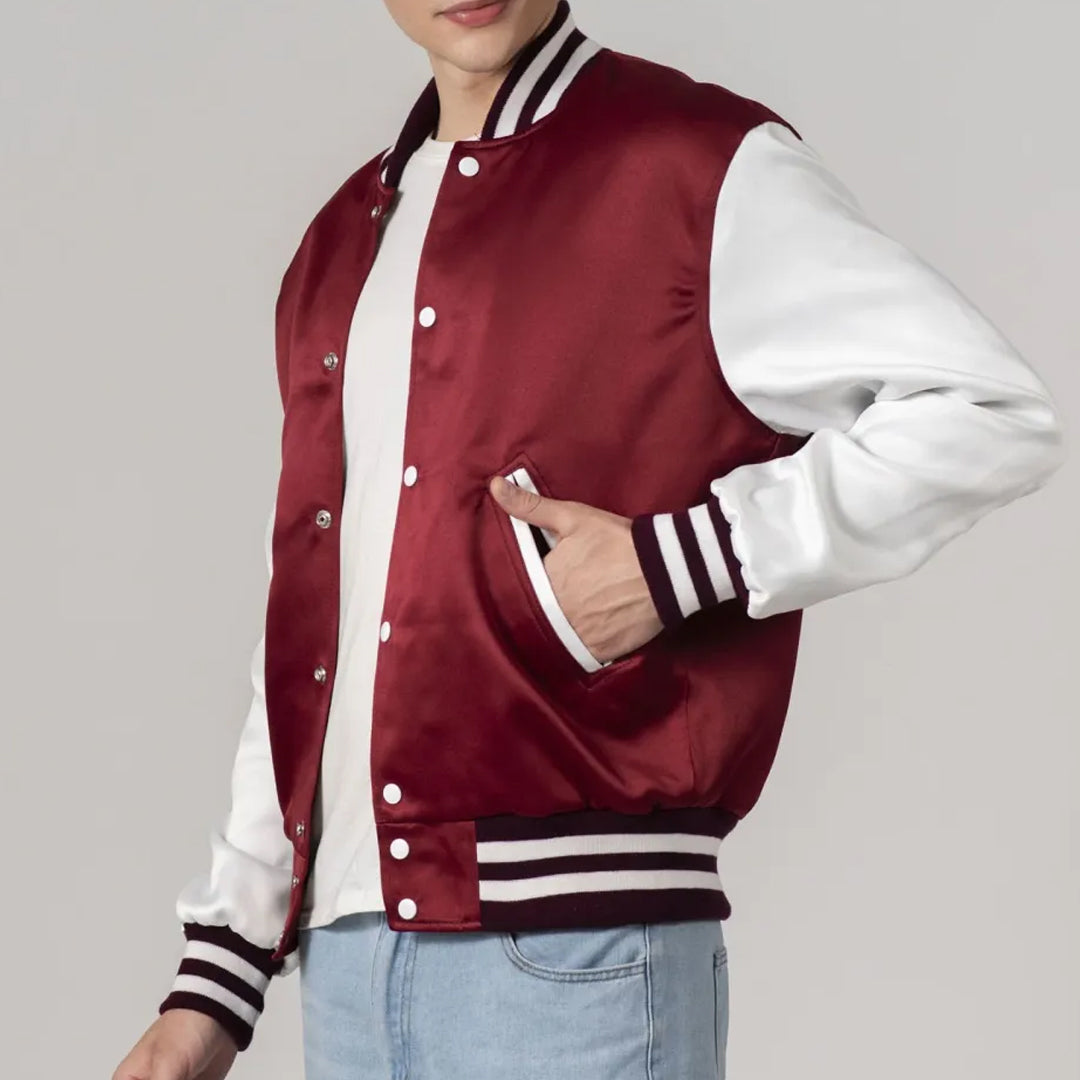 Maroon Satin And White Sleeves Jacket