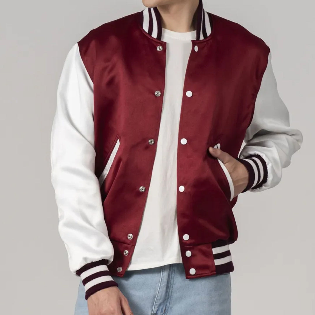 Maroon Satin And White Sleeves Jacket