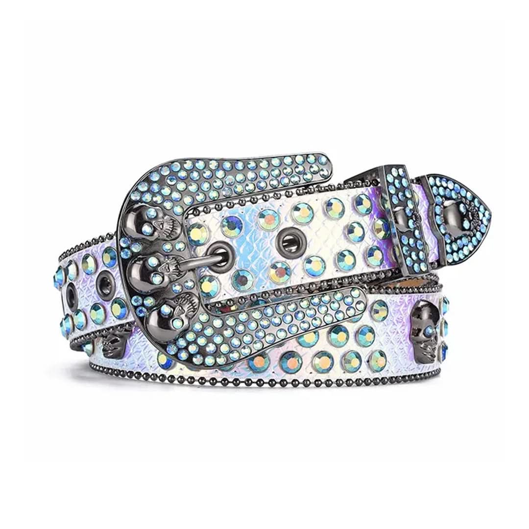Skull Buckle Multi Strap with Multi Studs Rhinestone Belt-Belts-The Rhinestone Belts