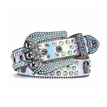 Skull Buckle Multi Strap with Multi Studs Rhinestone Belt-Belts-The Rhinestone Belts