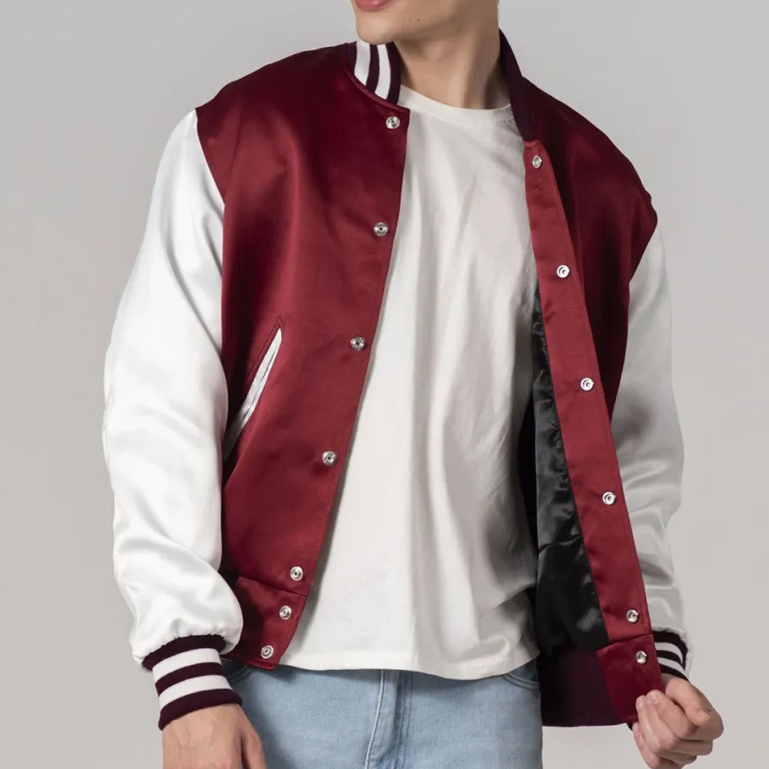 Maroon Satin And White Sleeves Jacket