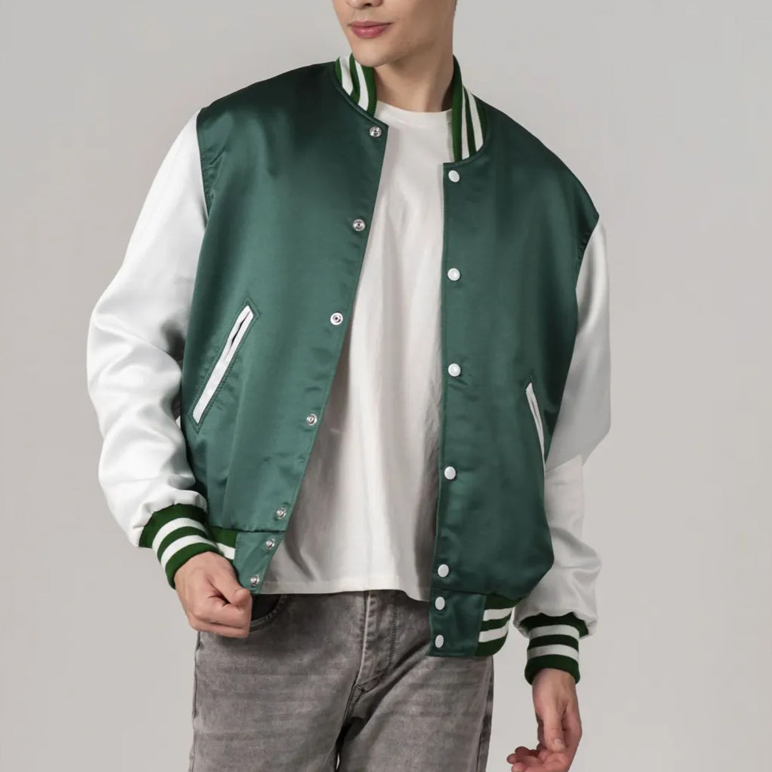 Kelly Green Satin And White Sleeves Jacket