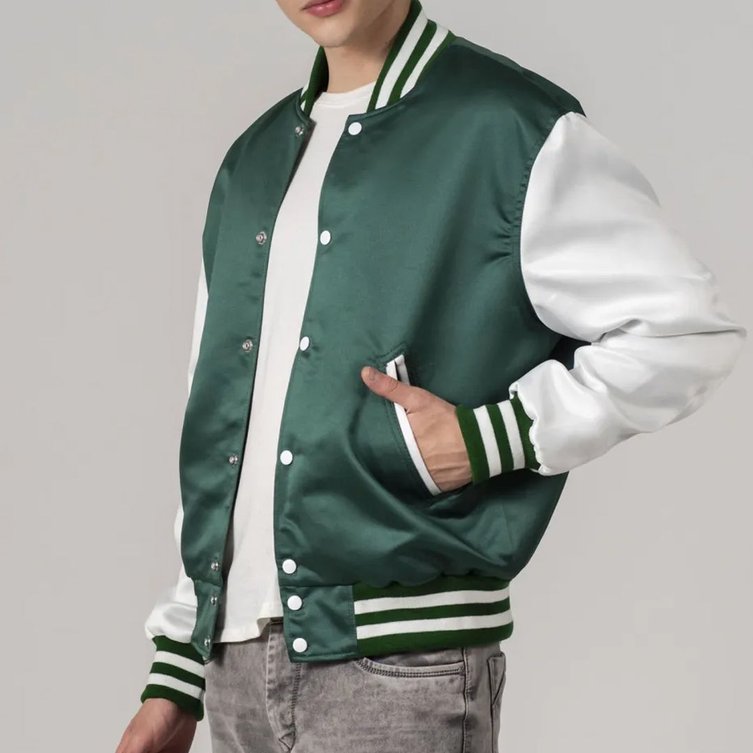 Kelly Green Satin And White Sleeves Jacket