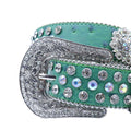 Engraved Buckle Flower Green Strap with Multi and Crystal Studs Rhinestone Belt-Belts-The Rhinestone Belts