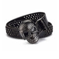 Skull Buckle Black Strap with Black Studs Rhinestone Belt-Belts-The Rhinestone Belts