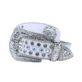 Engraved Buckle Flower White Strap with Multi and Crystal Studs Rhinestone Belt-Belts-The Rhinestone Belts